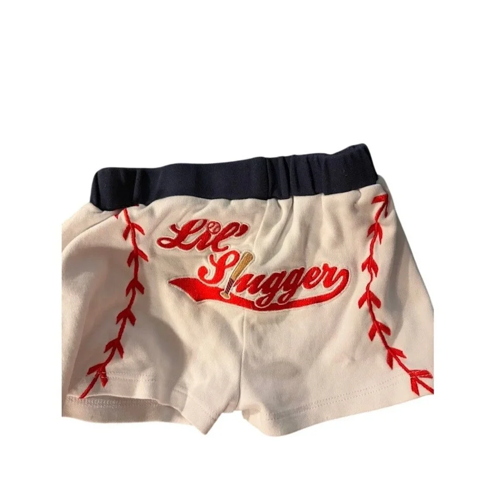 Lil Slugger Baseball Baby Shorts Cream Red Navy Blue Diaper Cover E0198